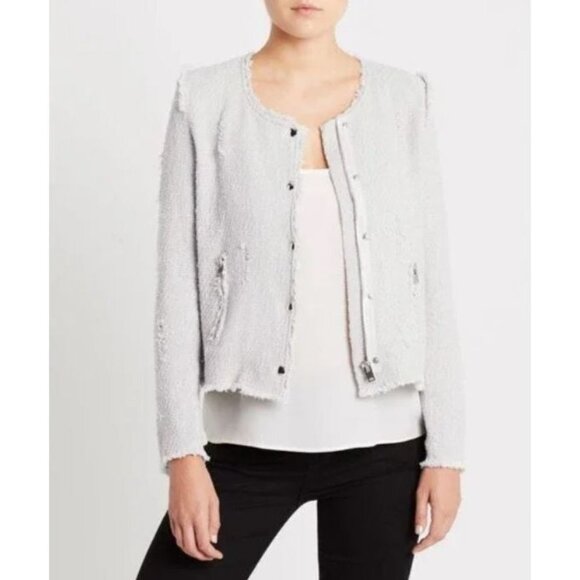 IRO Light Pearl Gray Distressed Woven Cotton Jacket Size 38 Blazer